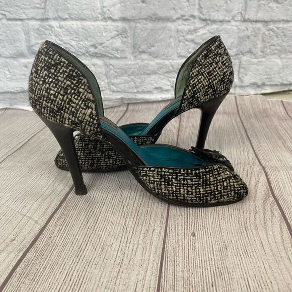 Steven madden black and white tweed open toe high heels sz 7.5 - Picture 3 of 11